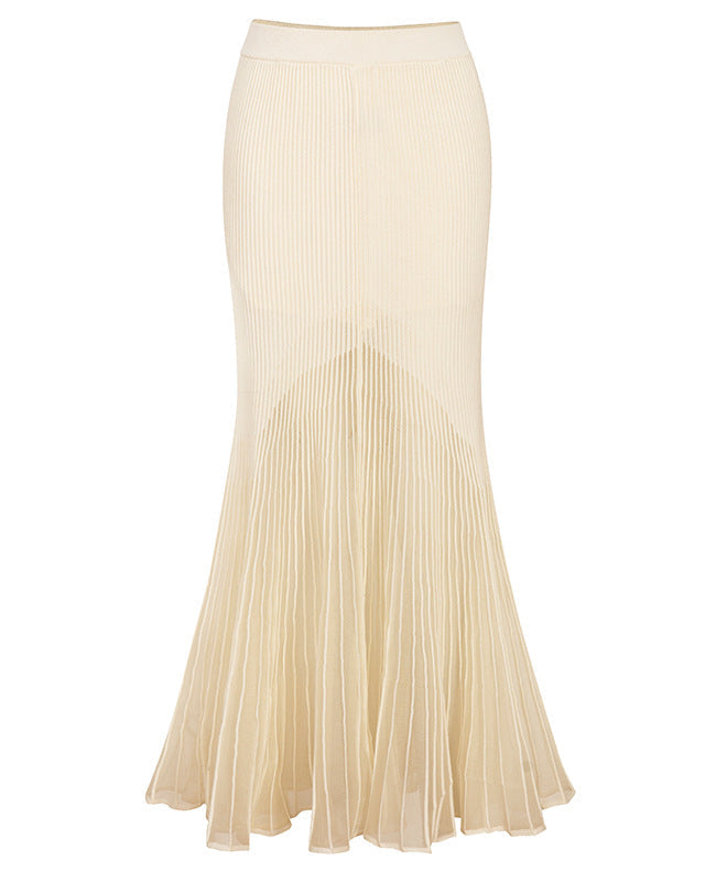 Ribbed knit mermaid skirt with pleated sheer hem - Zinma