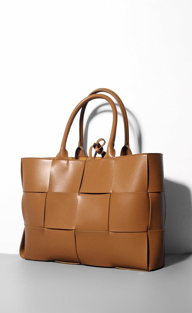 woven leather tote bag with top handles - Abirah