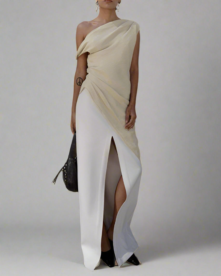 one-shoulder draped asymmetrical top - IVORYAN