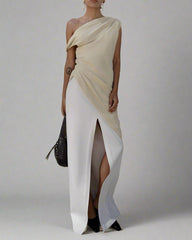 one-shoulder draped asymmetrical top - IVORYAN