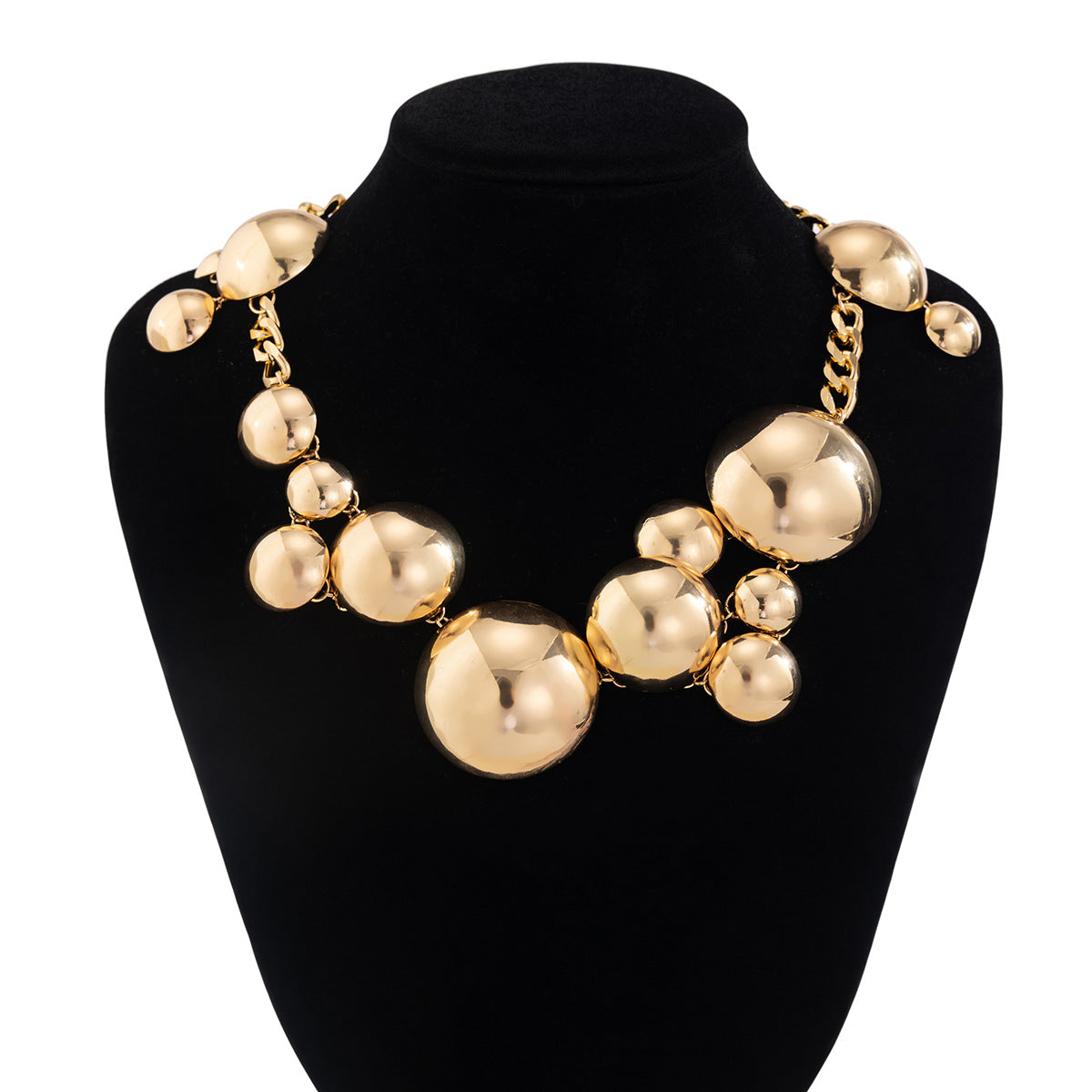 Chunky bubble chain necklace with metallic sphere clusters - Ohgasi