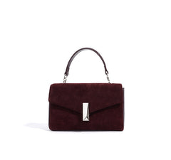 rectangular suede flap bag with silver chain - ODETTEZ