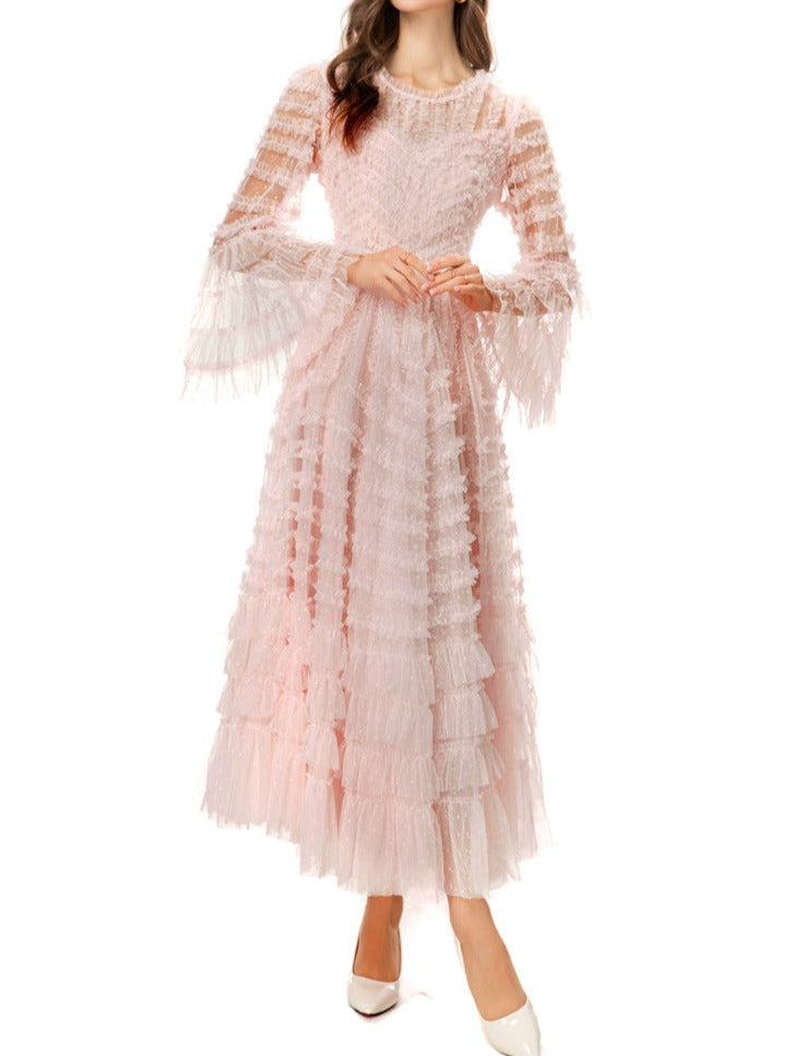 tiered ruffle tulle midi dress in monochrome – Ereshva