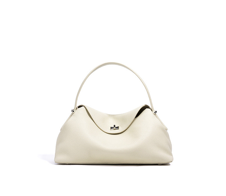 curved-top leather shoulder bag with silver twist lock – NOLA