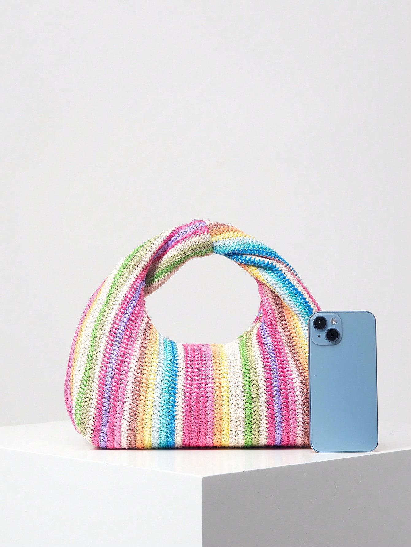 Striped woven handbag with knotted handle - Burti