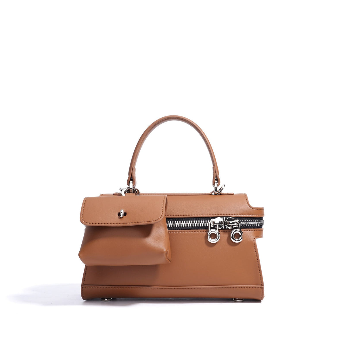 structured handbag with front pouch & double zipper – RAYWA