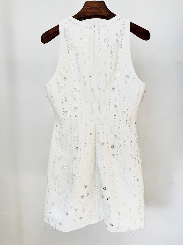 sleeveless embellished mini dress with high neckline – CRYSTA