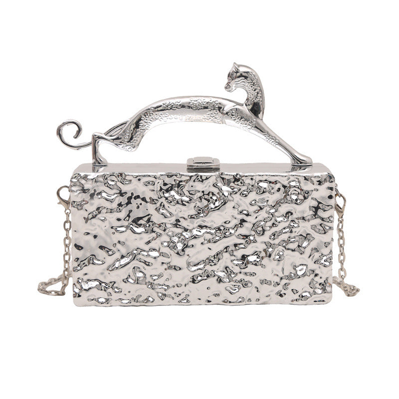 Metallic clutch bag with cat-shaped handle - Linmu