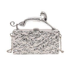 Metallic clutch bag with cat-shaped handle - Linmu