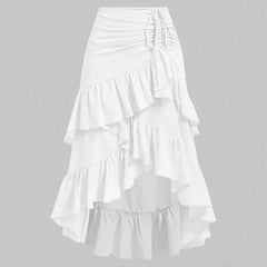 High-low ruffled midi skirt with ruched waist – Serytu