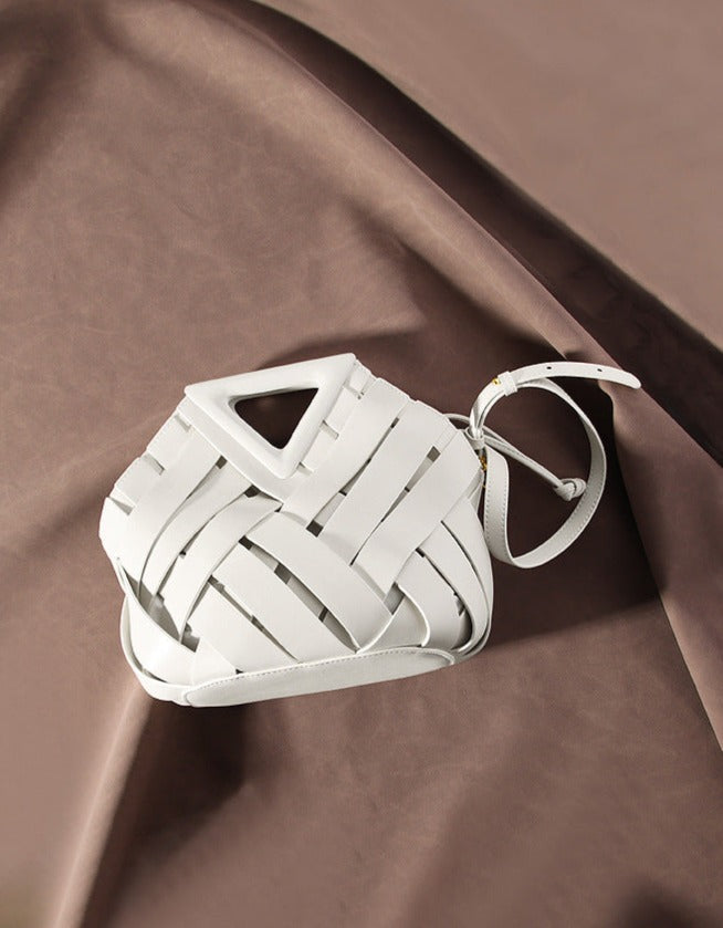 woven leather triangle-handle crossbody bag - Ahrana