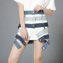 patchwork denim waist belt skirt - Talikha