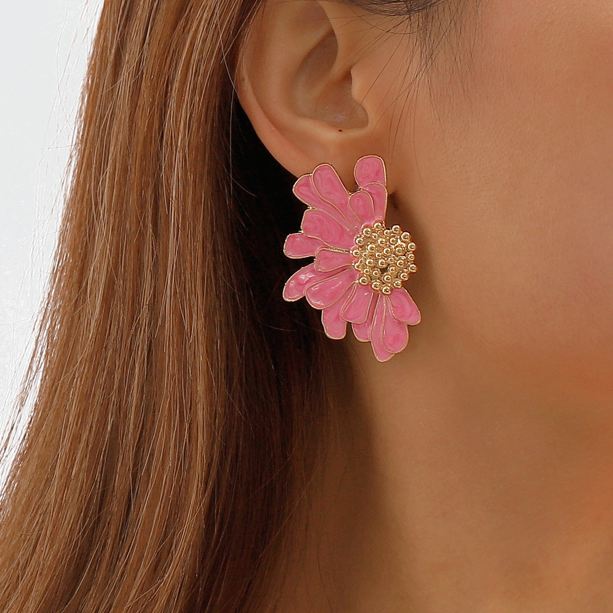 enamel daisy stud earring with gold beaded center – FLORENCE