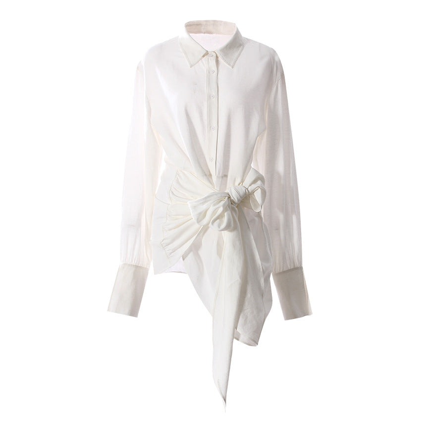 long-sleeve shirt with oversized bow tie waist – CELINE