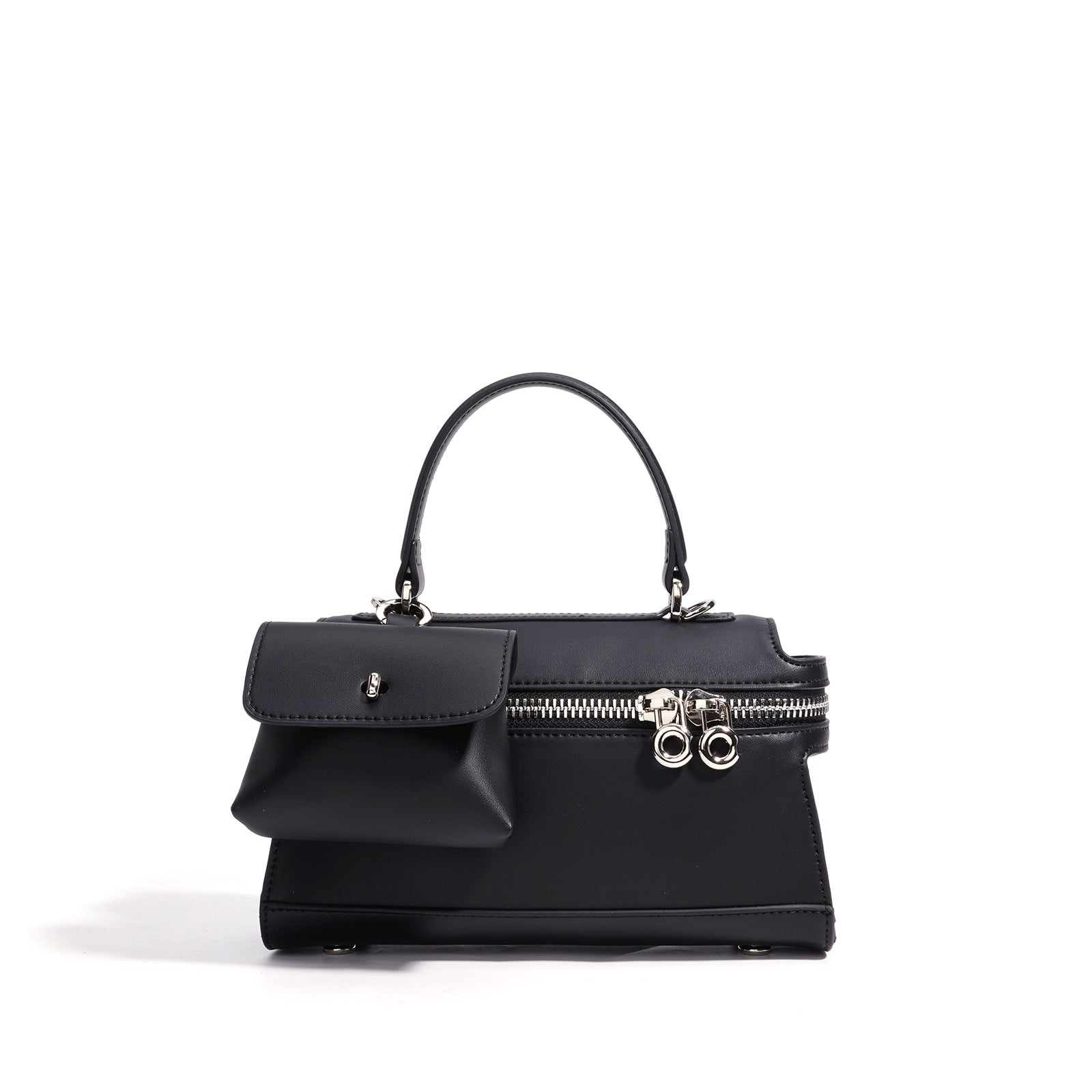 structured handbag with front pouch & double zipper – RAYWA