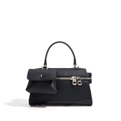 structured handbag with front pouch & double zipper – RAYWA