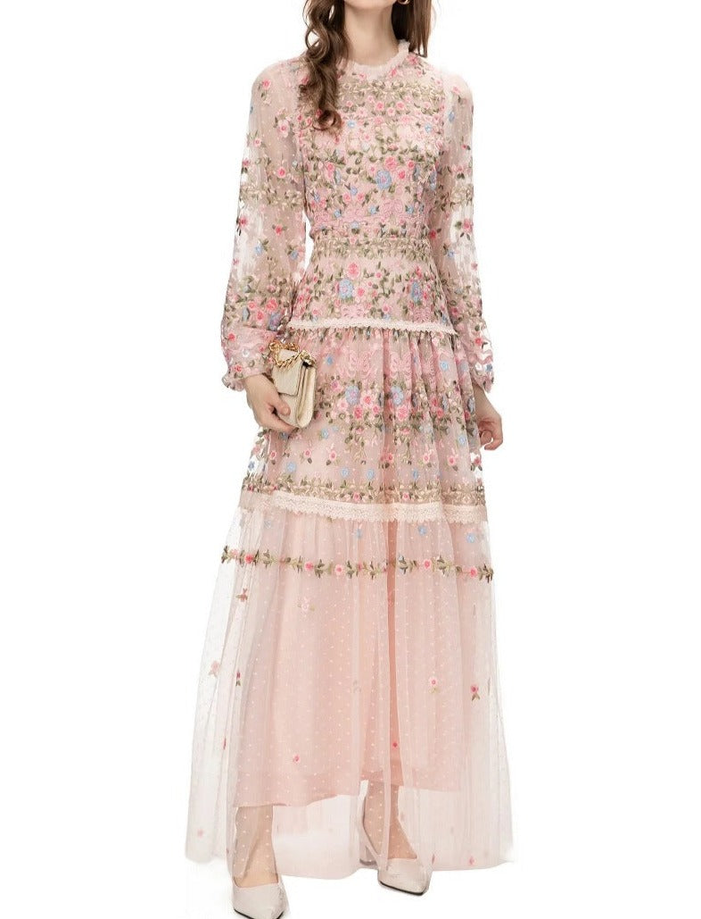 sheer embroidered tulle gown with floral motifs – Fikwesd