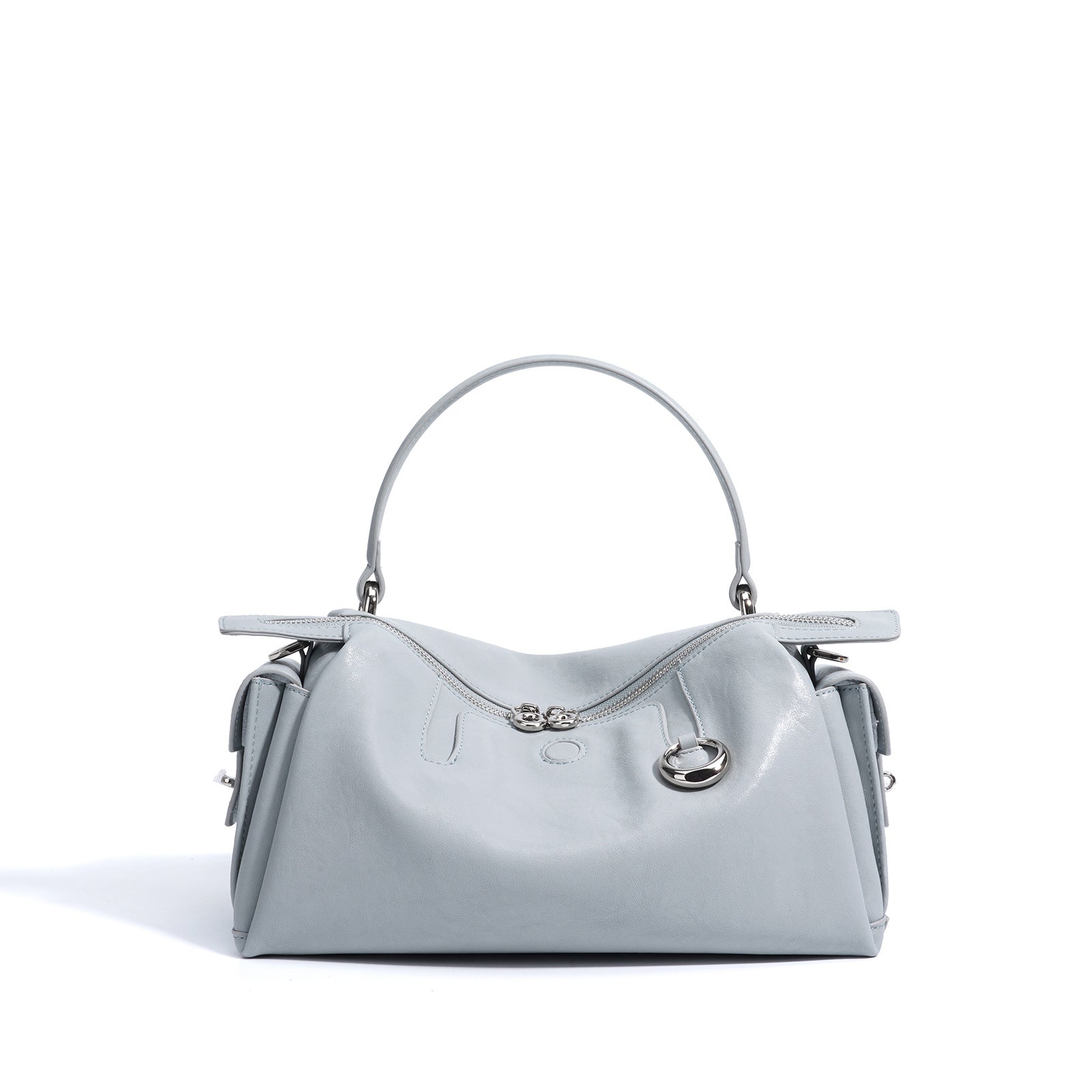 soft-structured zip satchel with curved handle - LUNETRE