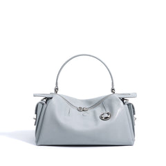 soft-structured zip satchel with curved handle - LUNETRE