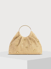 Beaded raffia bag with metal ring handle - Burfi