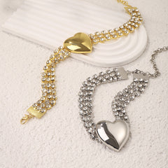 Rhinestone chain bracelet with metallic heart charm – Ringu