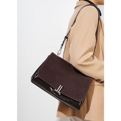 suede flap shoulder bag with chain detail – LUXA