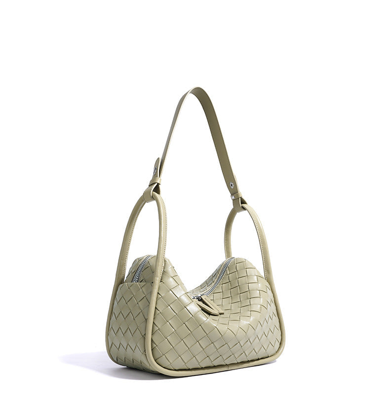 woven crescent shoulder bag with zip closure - AYSLA