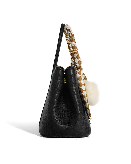 structured top handle bag with fur charm and scarf wrap - NORCA