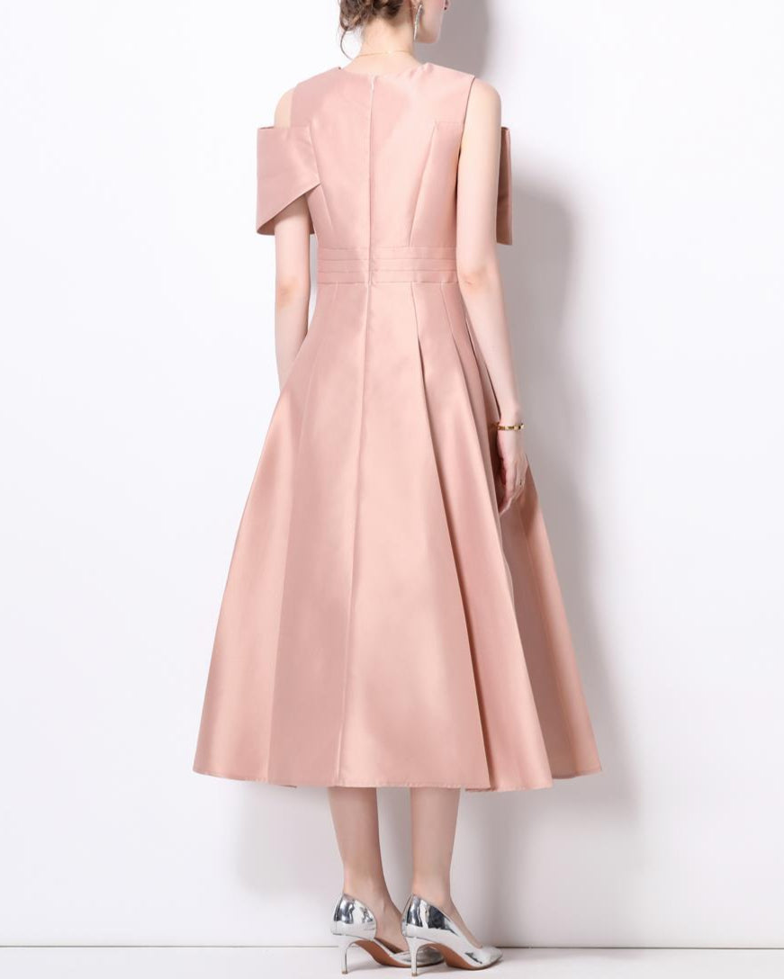 off-shoulder A-line dress with oversized bow – CELIVNE