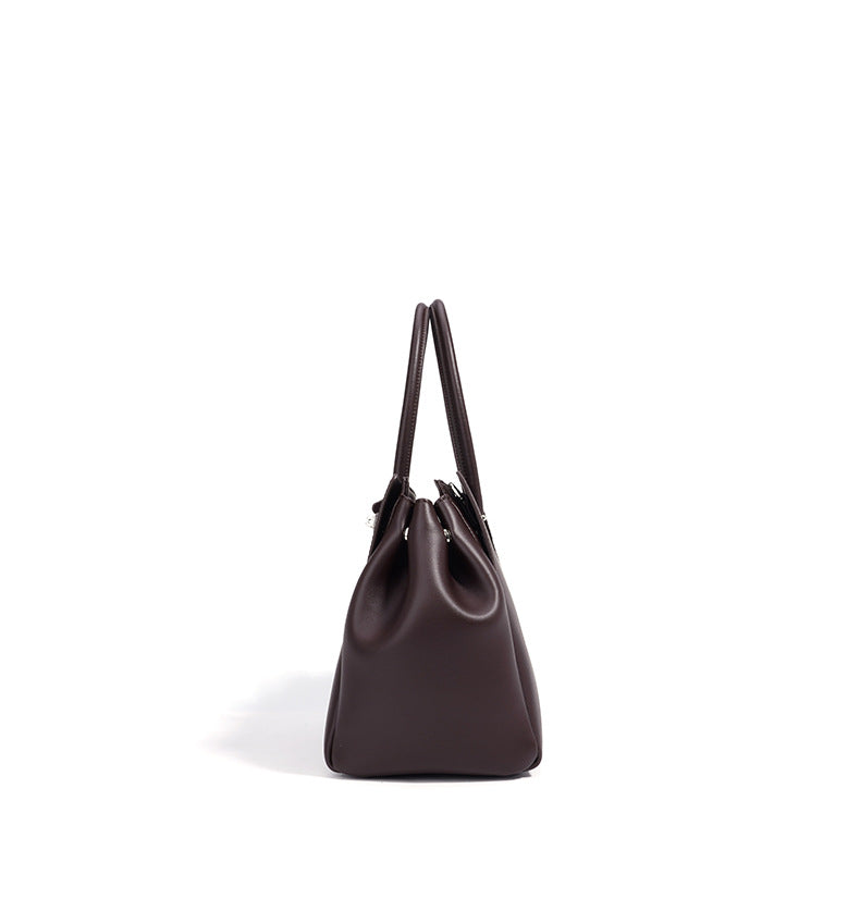 structured top-handle tote with lock detail – VIOLET