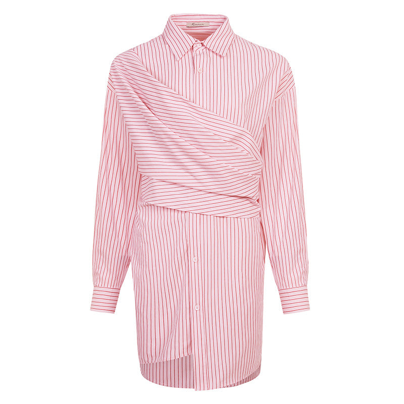 Striped wraparound shirt with button front - Lingu