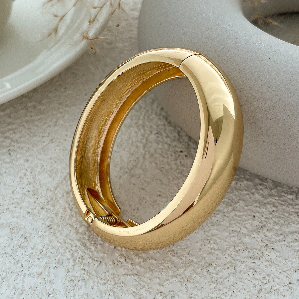 domed gold bangle bracelet with hinge clasp – ALORA