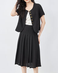pleated midi suit with short-sleeve blazer - BELLES