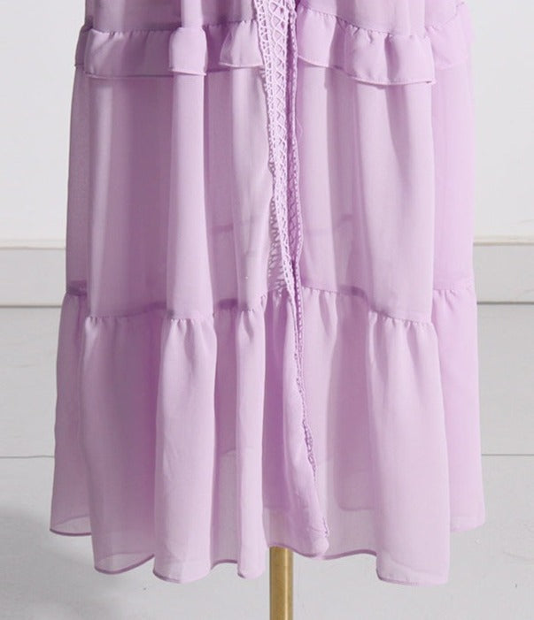 Tiered chiffon gown with crochet trim – Gennyfer