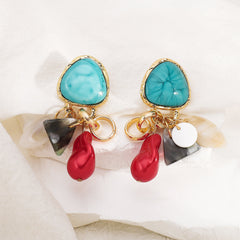 turquoise stud earrings with multicolor drop charms - ALBAK