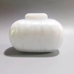 Marbled acrylic clutch with metal ring handle - Sundi