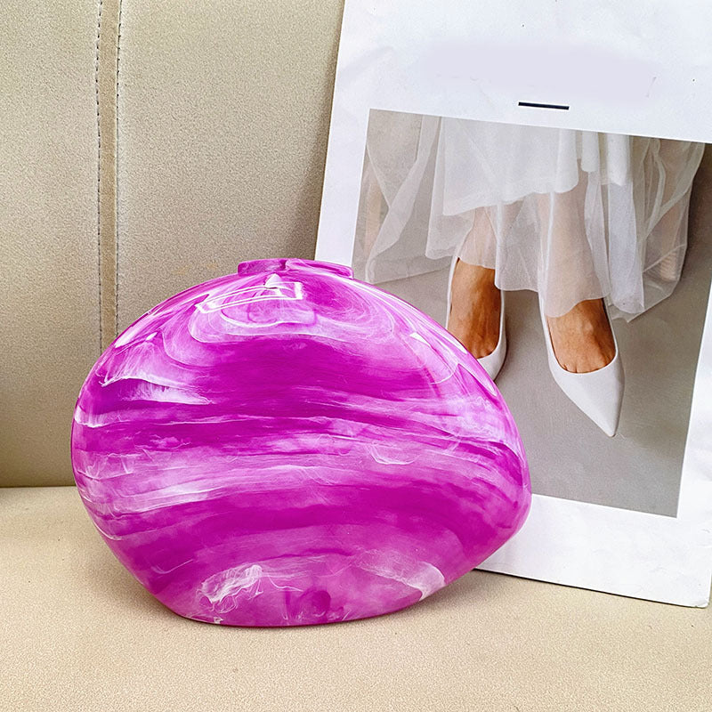 Marbled circular clutch with metallic accents - Nikru