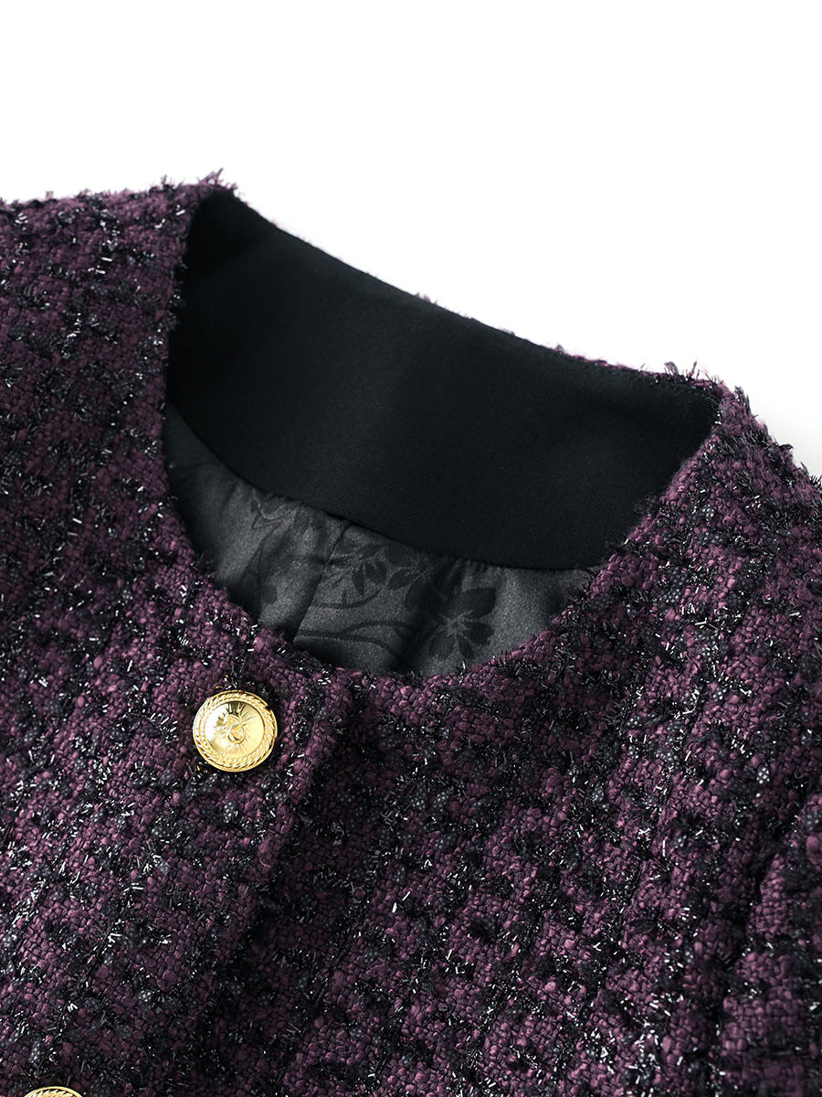 textured tweed jacket with gold buttons - VERAQ