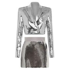 Sequined cropped blazer with high-waisted mini skirt - Zertu