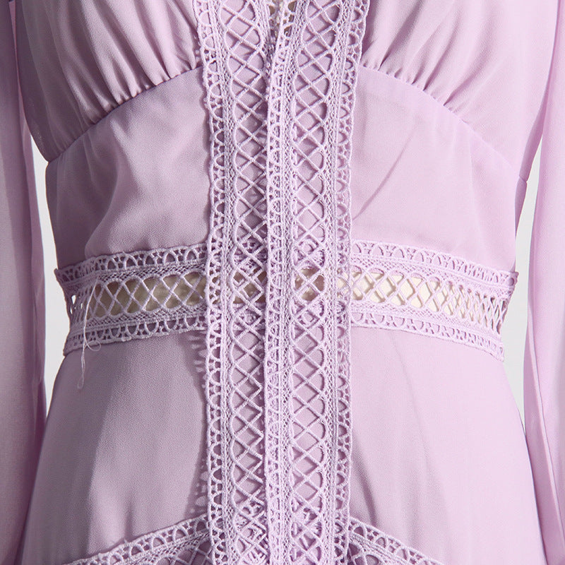 Tiered chiffon gown with crochet trim – Gennyfer