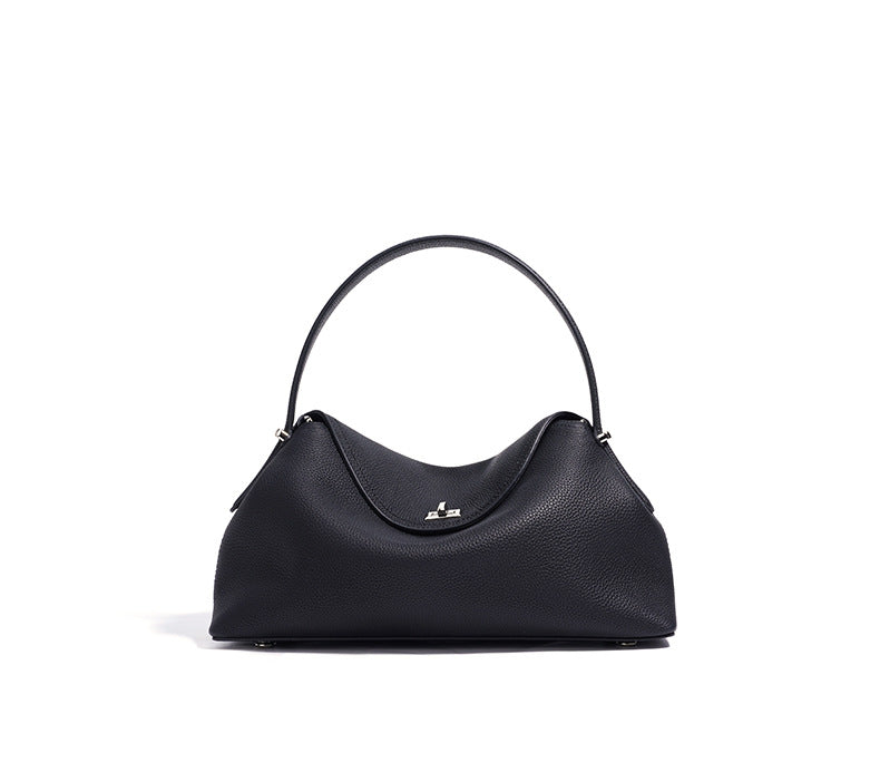 curved-top leather shoulder bag with silver twist lock – NOLA