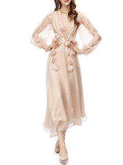 chiffon midi dress with 3D floral appliqué – Eelinwe