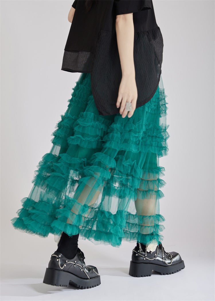 Tiered tulle maxi skirt with ruffle layers - Rinlo