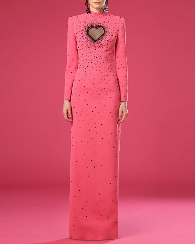 Long sleeve fitted dress with heart-shaped embellishment - Bunzzy