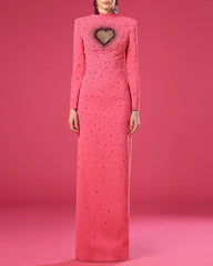 Long sleeve fitted dress with heart-shaped embellishment - Bunzzy