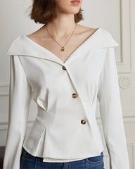 Off-shoulder buttoned top with peplum detail - Artuji
