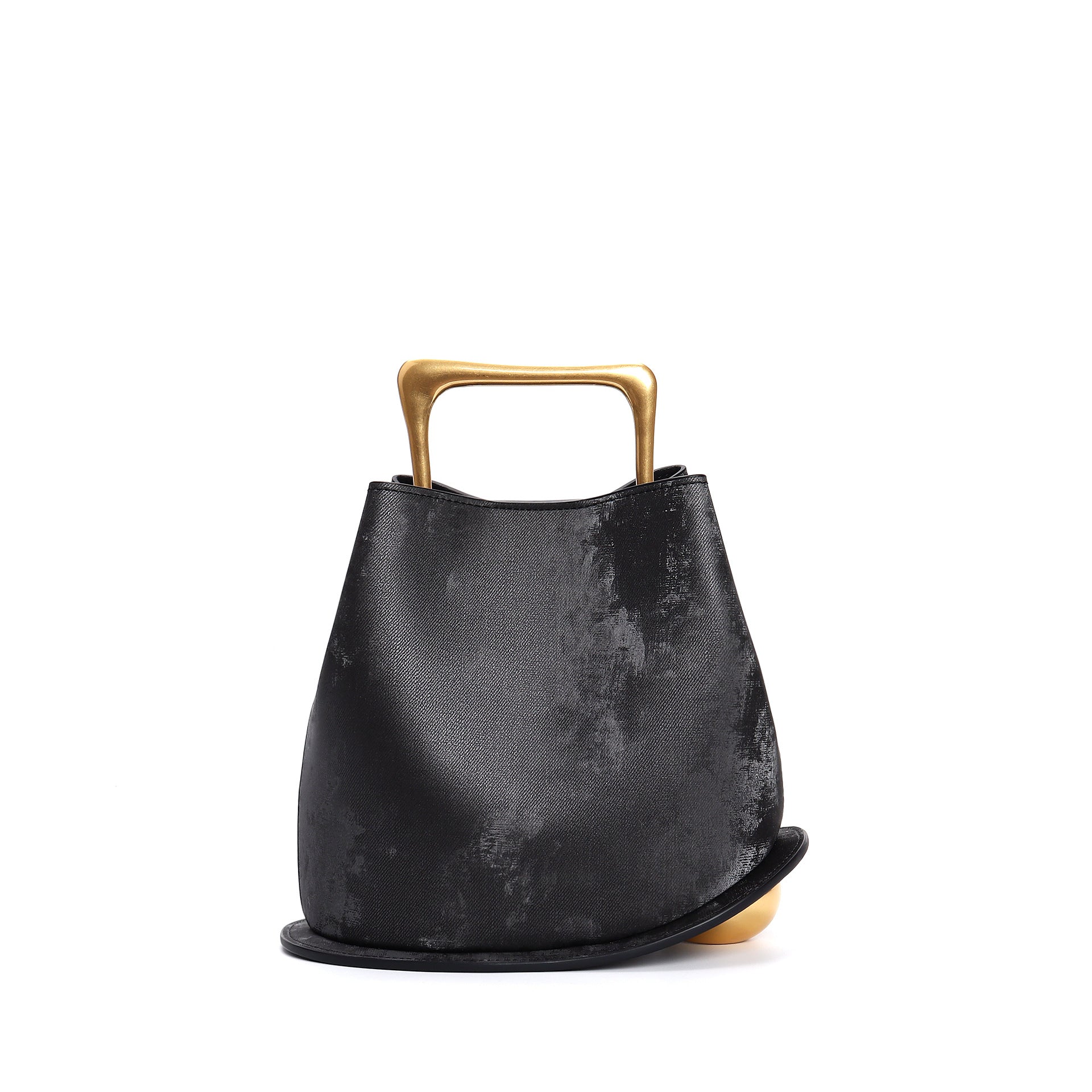 asymmetric velvet mini bag with sculptural gold handle - KORZA