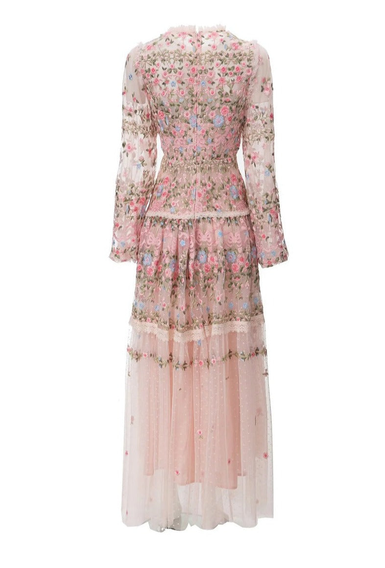 sheer embroidered tulle gown with floral motifs – Fikwesd