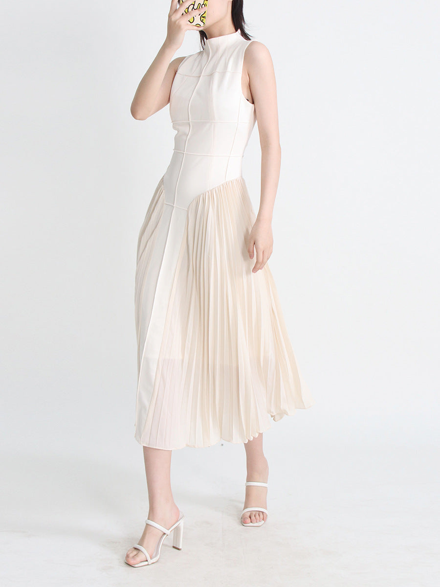 sleeveless pleated midi dress with paneled bodice – Calixta