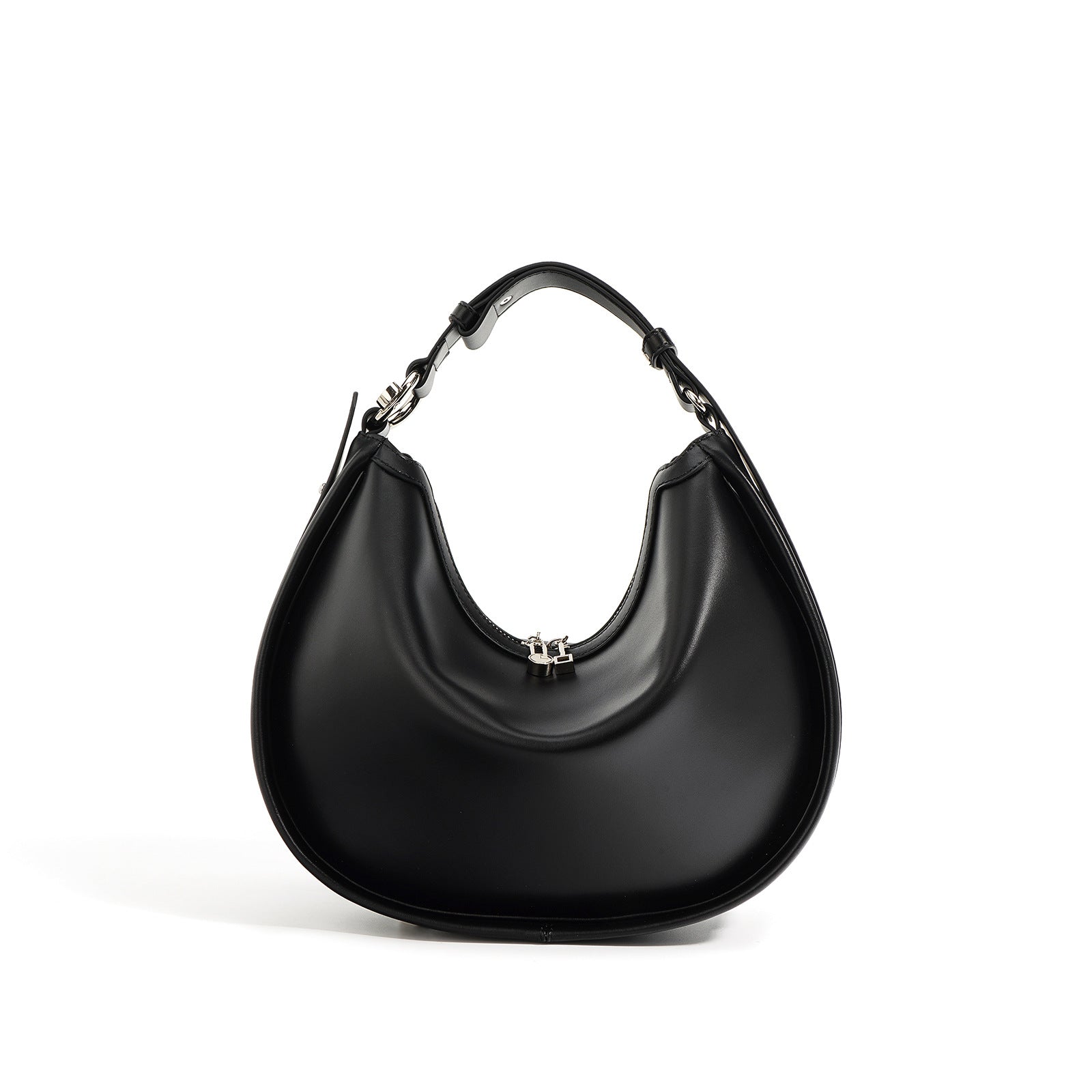 crescent-shaped leather shoulder bag with top zip – OLIVEA